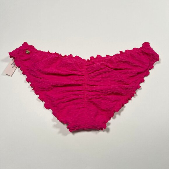 Victoria Secret XL Bikini Bottom Ruffle Cheeky Ruched Back Textured Pink - Picture 1 of 6